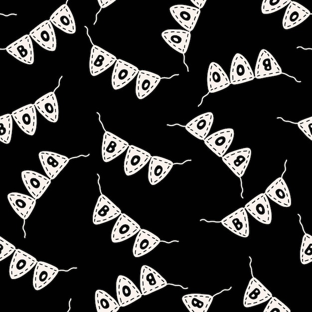 Vector cute halloween boo kids party garland background seamless repeat pattern halloween holiday cartoon style design for paper textile wallpaper stationery design