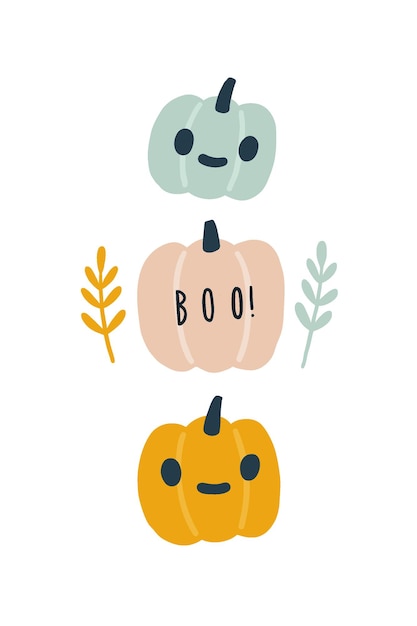 Cute halloween card with jack o lanterns illustration