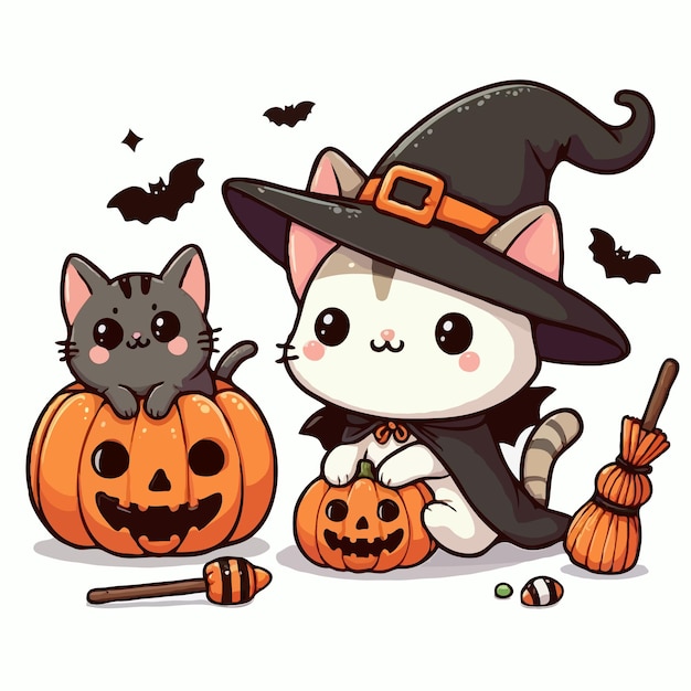 cute halloween cat vector on white background