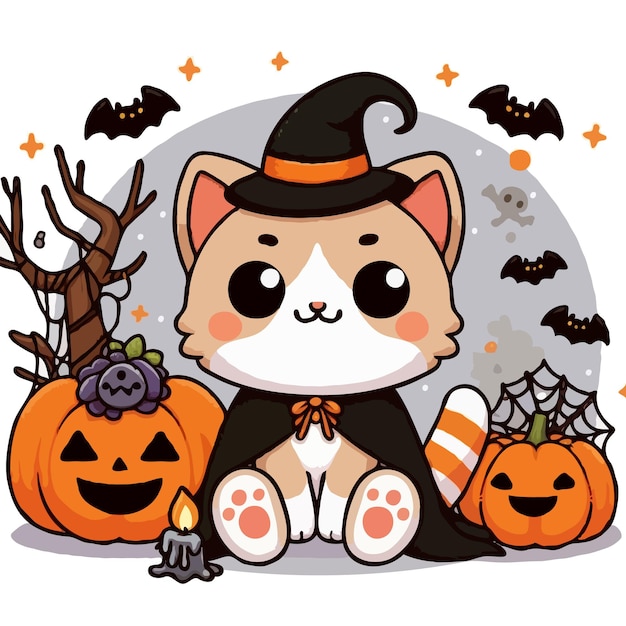 cute halloween cat vector on white background