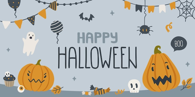 Cute halloween celebration party banner.