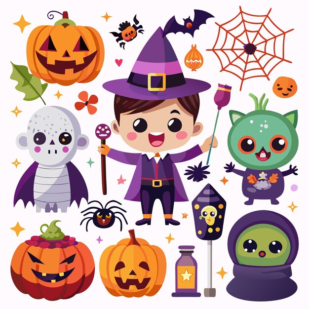 Vector cute halloween character and element collection