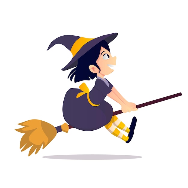 Vector cute halloween character riding a flying broomstick