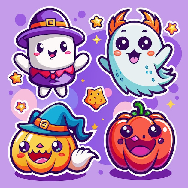 Cute Halloween Characters Marshmallow Ghost Pumpkins