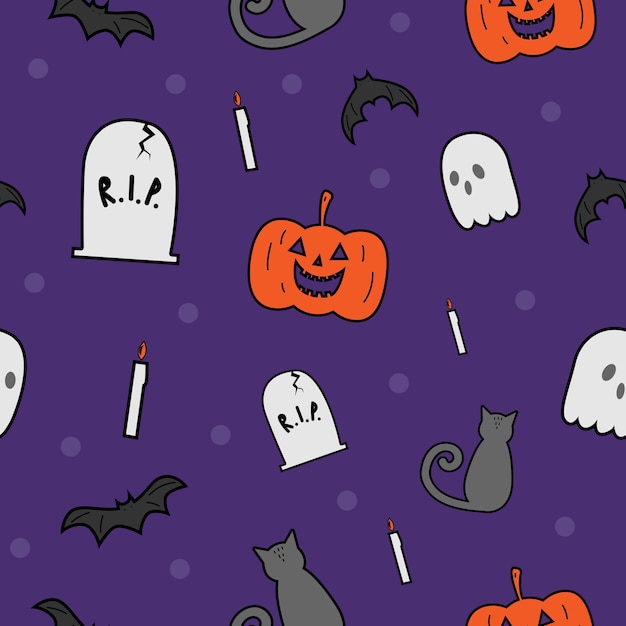 Cute halloween collection cartoon doodle seamless pattern