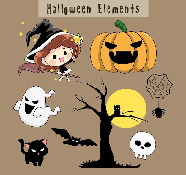 Cute halloween elements cartoon illustration