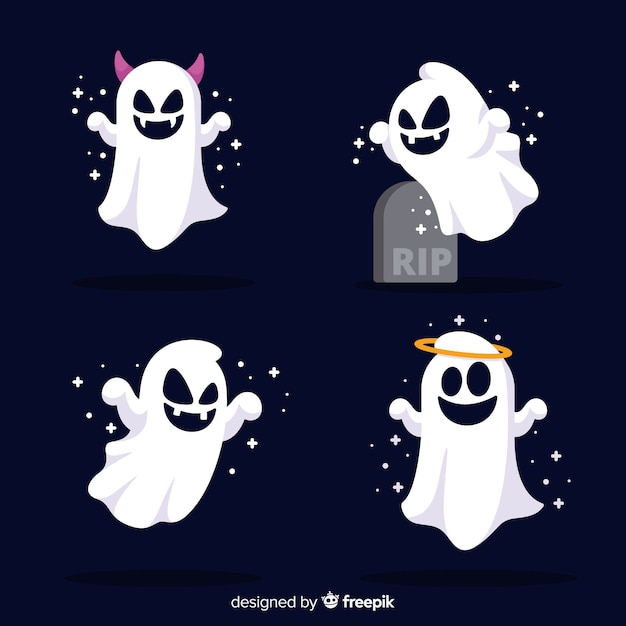 Cute halloween ghost collection with flat design