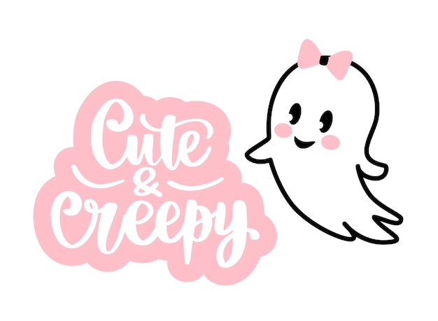 Cute Halloween Ghost illustration. Vector Cartoon spooky character. Baby Boo. Cute and creepy