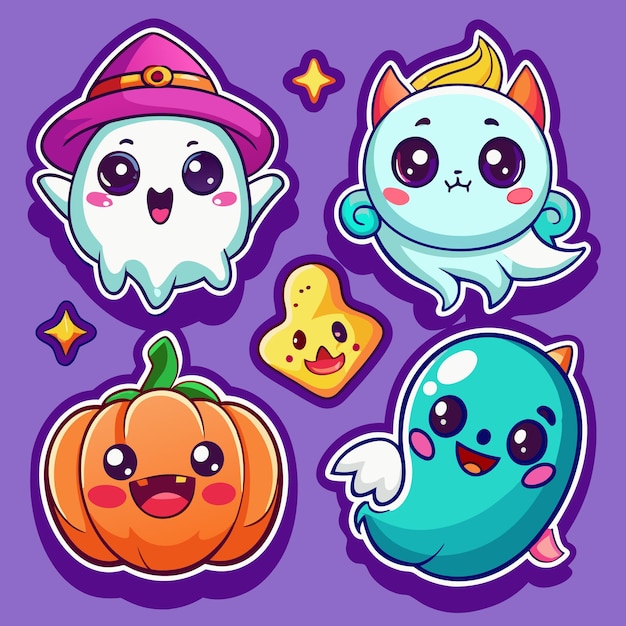 Cute Halloween Ghost Pumpkin and Star Stickers