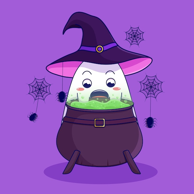 Cute Halloween Ghost With cauldron