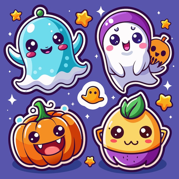 Cute Halloween Ghosts and Pumpkins with Stars