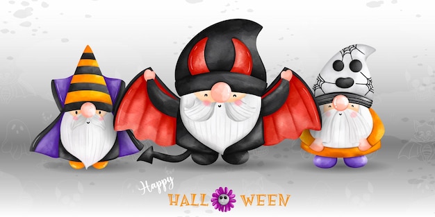 Cute Halloween Gnome Little witch dwarf Dracula gnome watercolor illustrationxDxA