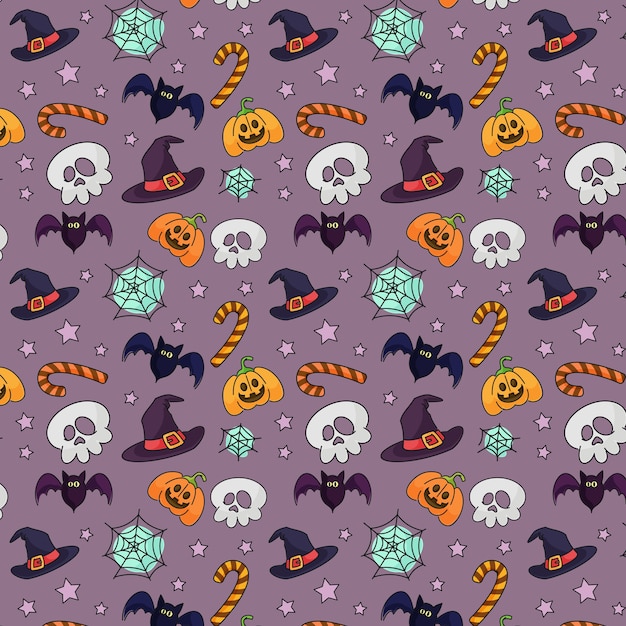 cute halloween pattern with skull and hats