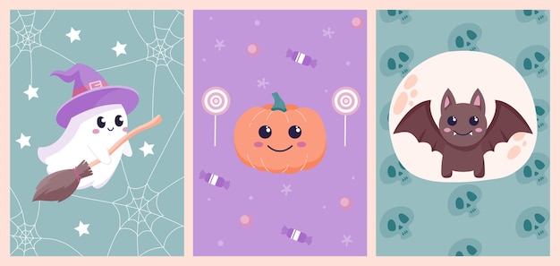 Vector cute halloween posters set