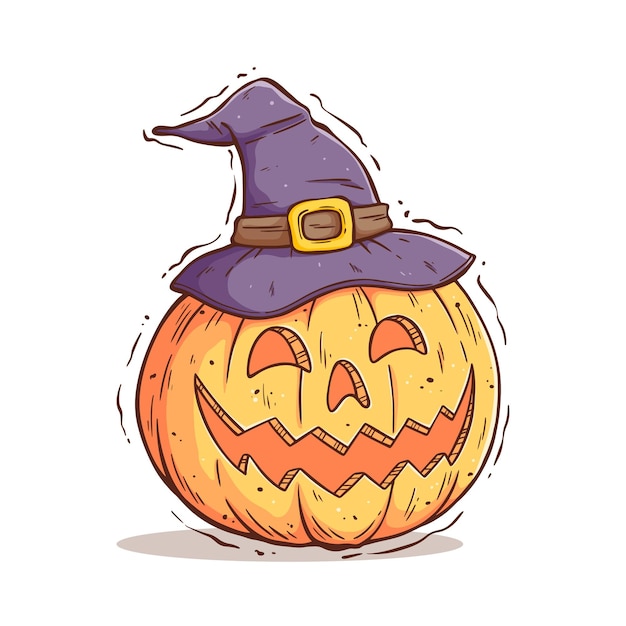 cute halloween pumpkin cartoon character with colored hand drawing style