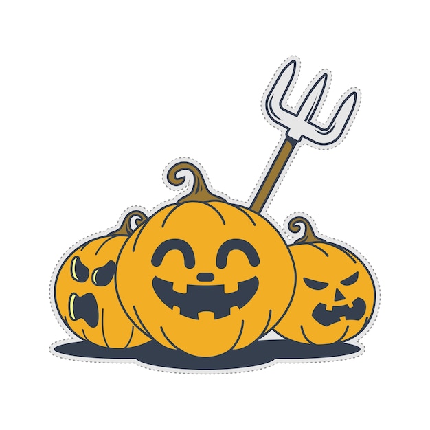 Cute halloween pumpkin doodle expression. Sticker or patch