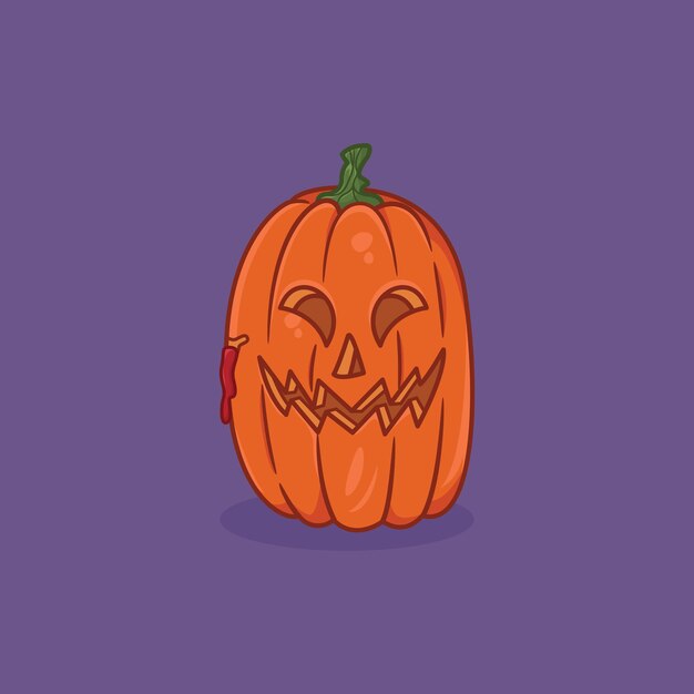 Cute halloween pumpkin illustration on purple background cartoon icon