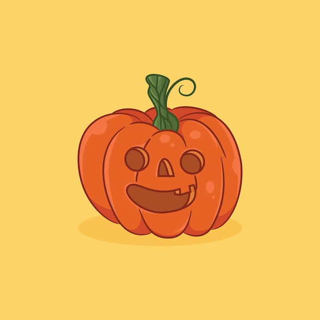 Cute halloween pumpkin illustration with one toothed smile cartoon icon