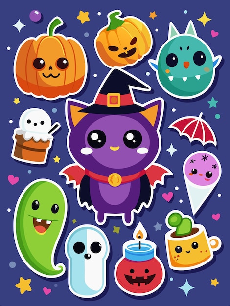 Cute Halloween Stickers with Funny Characters