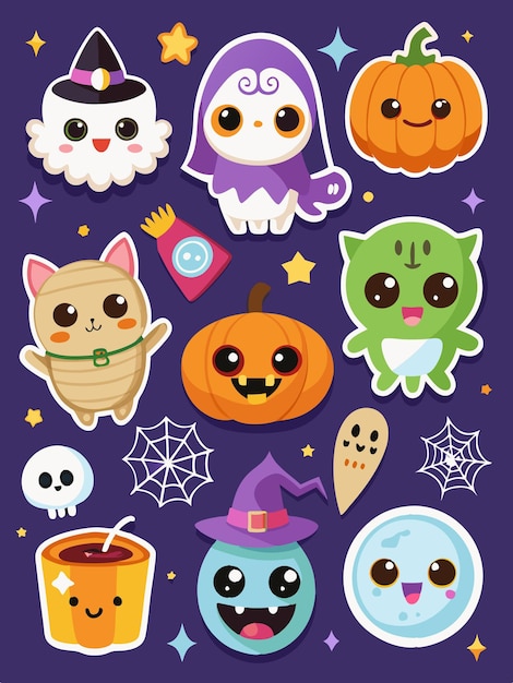 Cute Halloween Stickers with Ghosts Pumpkins and More