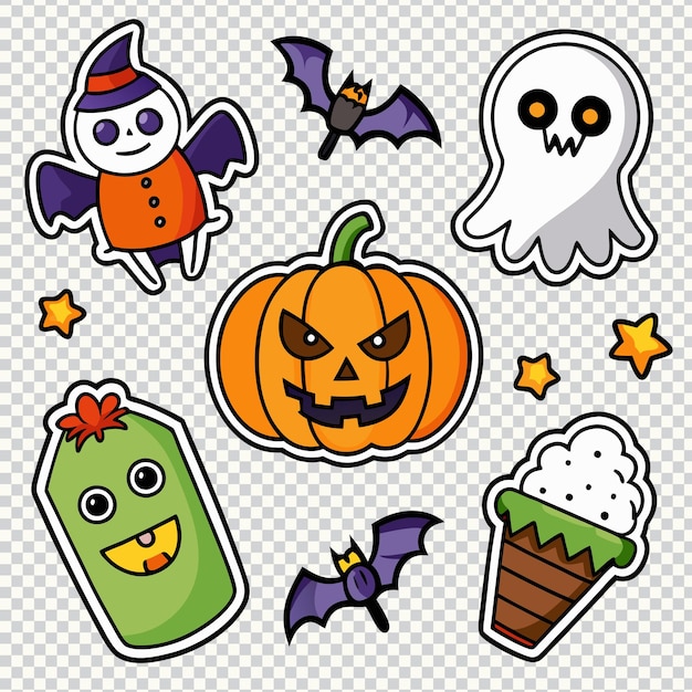 Cute Halloween Stickers with Ghosts Pumpkins and Witches