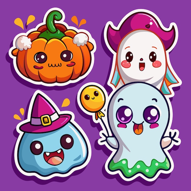 Cute Halloween Stickers with Ghosts and Pumpkins