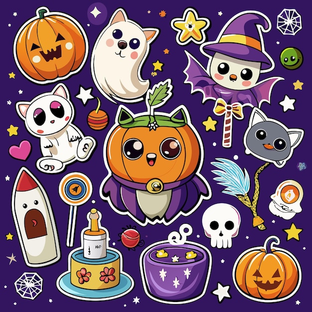 Cute Halloween Stickers with Pumpkins Ghosts Bats and more