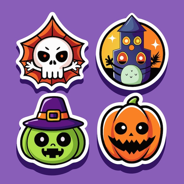 Vector cute halloween stickers with spooky designs