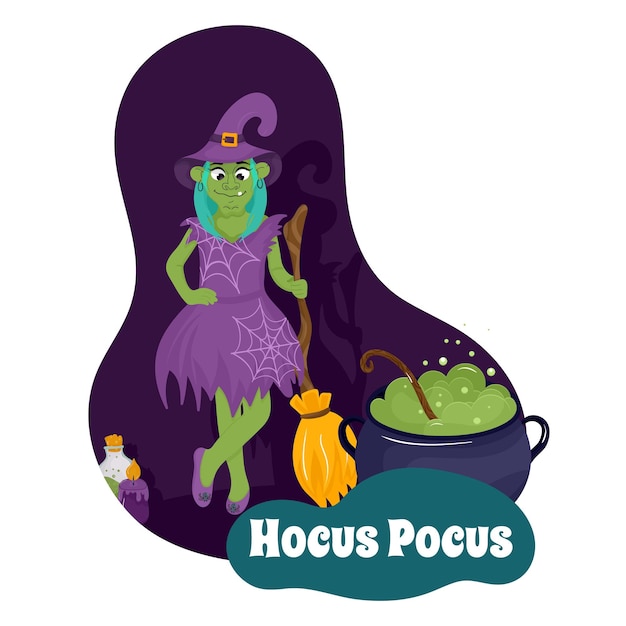 Cute Halloween witch Vector illustration Hocus pocus