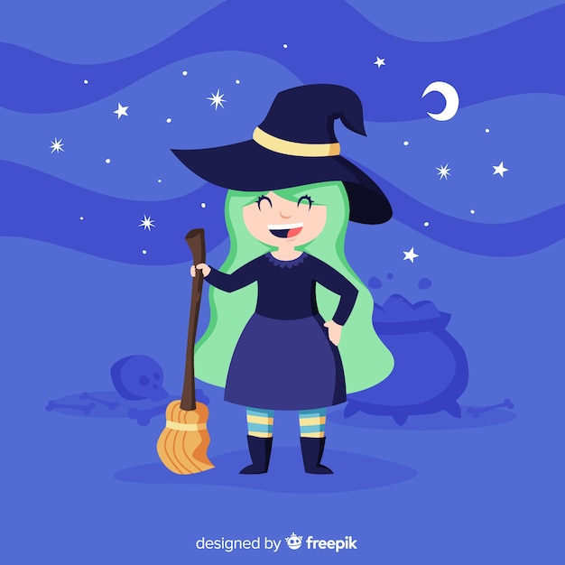 Cute halloween witch with a broom