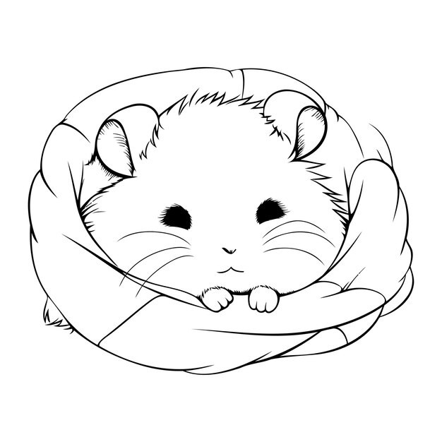 Vector cute hamster in a basket black and white vector illustration