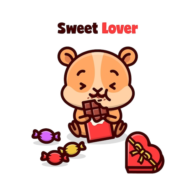 CUTE HAMSTER EATING VALENTINE CHOCOLATE AND FEELING SO HAPPY.