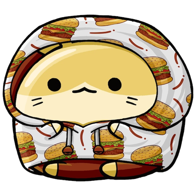 Cute hamster wearing burger sweater hoodie in cartoon style