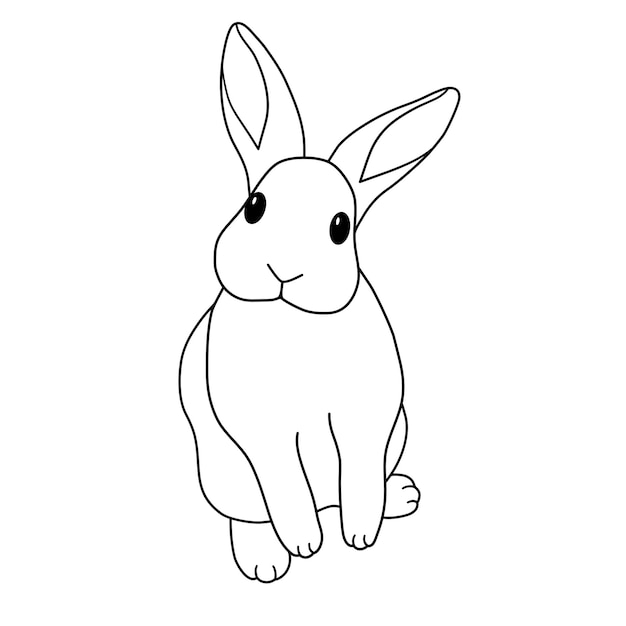 Cute hand draw little bunny rabbit with curious face outline vector