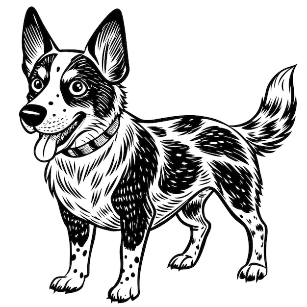 Vector cute hand drawn animal australian cattle dog cartoon vector illustration vector illustration