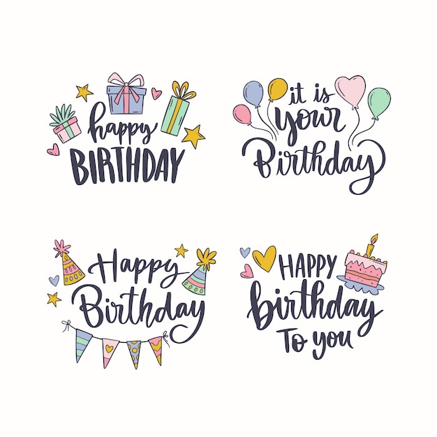 Cute hand drawn birthday label and badges