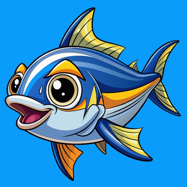 cute hand drawn blackfin tuna is poised in its own habitat cartoon vector illustration vector