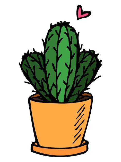 Cute hand drawn cactus illustration Houseplant in a pot clipart Cozy home doodle