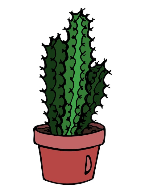 Cute hand drawn cactus illustration Houseplant in a pot clipart Cozy home doodle