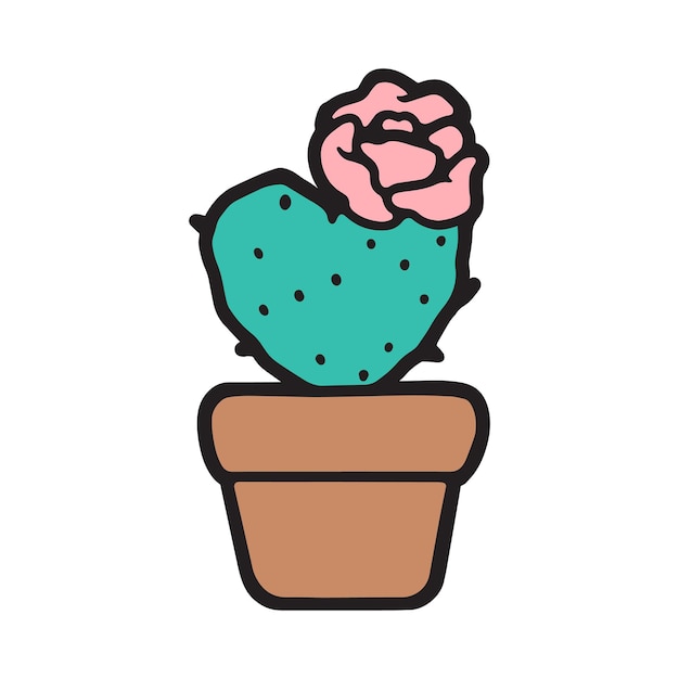 Cute hand drawn cactus in a pot Color image of cactus Potted plant icon