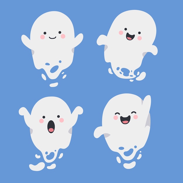 Cute Hand Drawn Cartoon Character Funny Ghost.