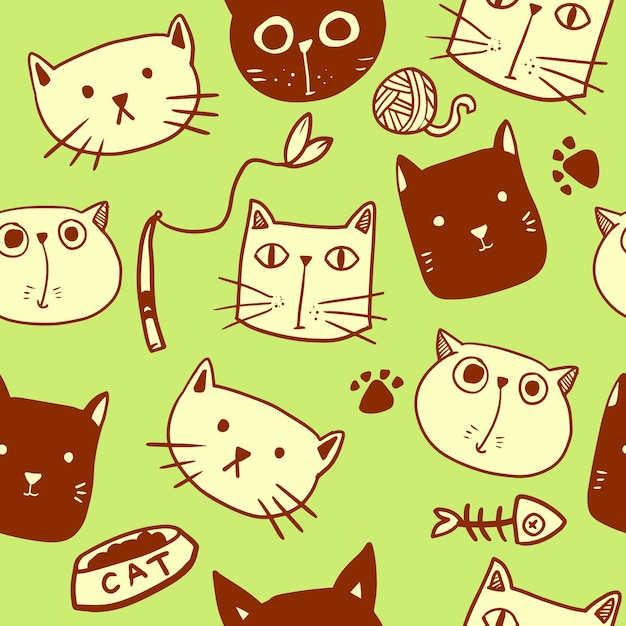 Cute hand drawn cat seamless pattern