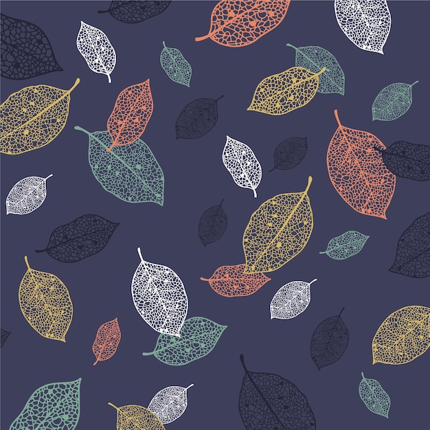 Cute hand drawn colorfull leaves background pattern