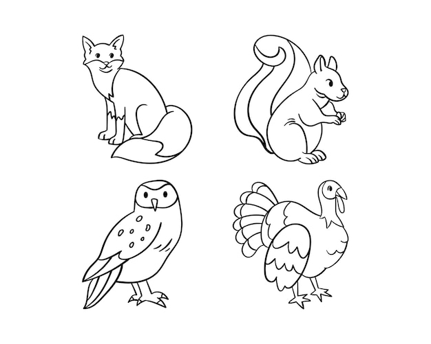 Cute hand drawn doodle animals collection Vector illustration