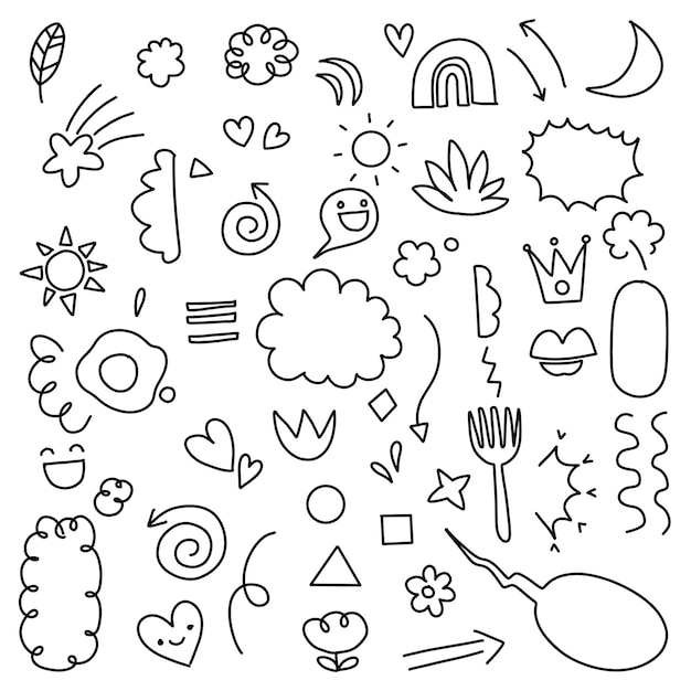 cute hand drawn doodle set love cute thing cute animals and creative design collection Illustration