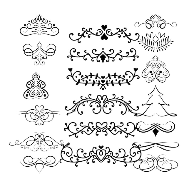 Vector cute hand drawn flower ornament text dividers arrows and laurel design elements