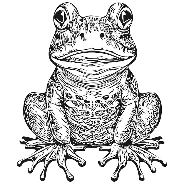 Cute hand drawn frog vector illustration black and white toad