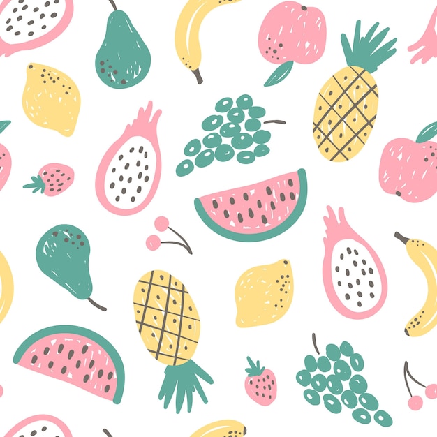 Cute hand drawn fruit pattern, Tropical food wallpaper