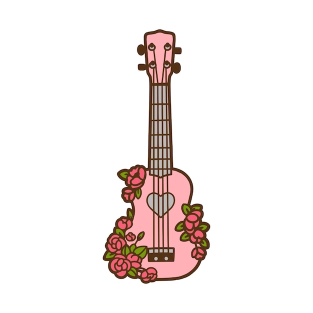 Cute hand drawn guitar with flowers Color image of guitar Guitar icon