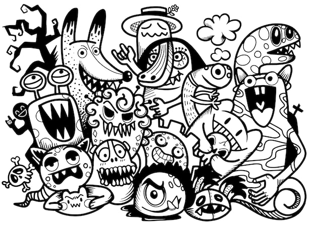 Cute hand drawn Halloween doodles illustration